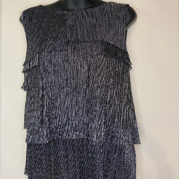 Black & Silver Metallic~Short Sleeve~Fully Lined~Layered Look Top~Size 12 - Picture 3 of 9